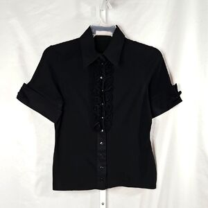 Anne Fontaine Black Short Sleeve Button Down Shirt Size 44 US Size 12